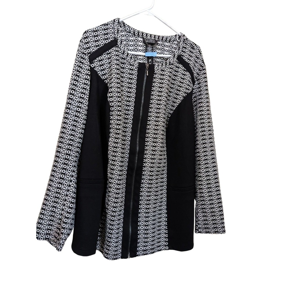 Catherines Black Label Geometric Zip Front Jacket Black White Size 22/24W